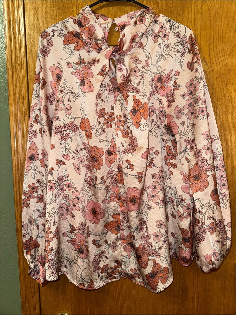 Liz Claiborne Pink Floral Tie-Neck Blouse
